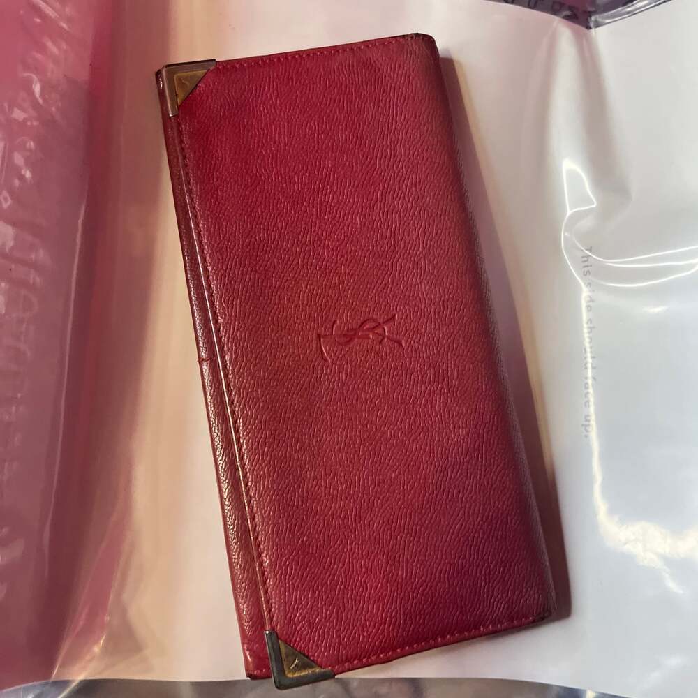 Authentic Yves Saint Laurent Red Leather Bifold Wallet